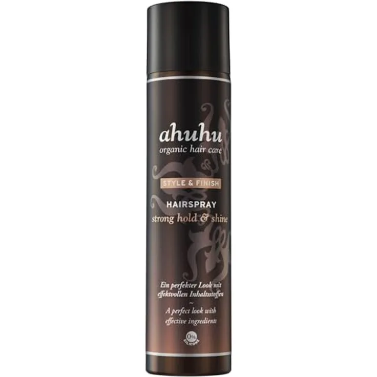 ahuhu STYLE & FINISH Haarspray, strong hold & shine (300 ml), mit Arganöl, vegan, für alle Haartypen, ohne zu verkleben, leicht ausbürstbar, floral duftend