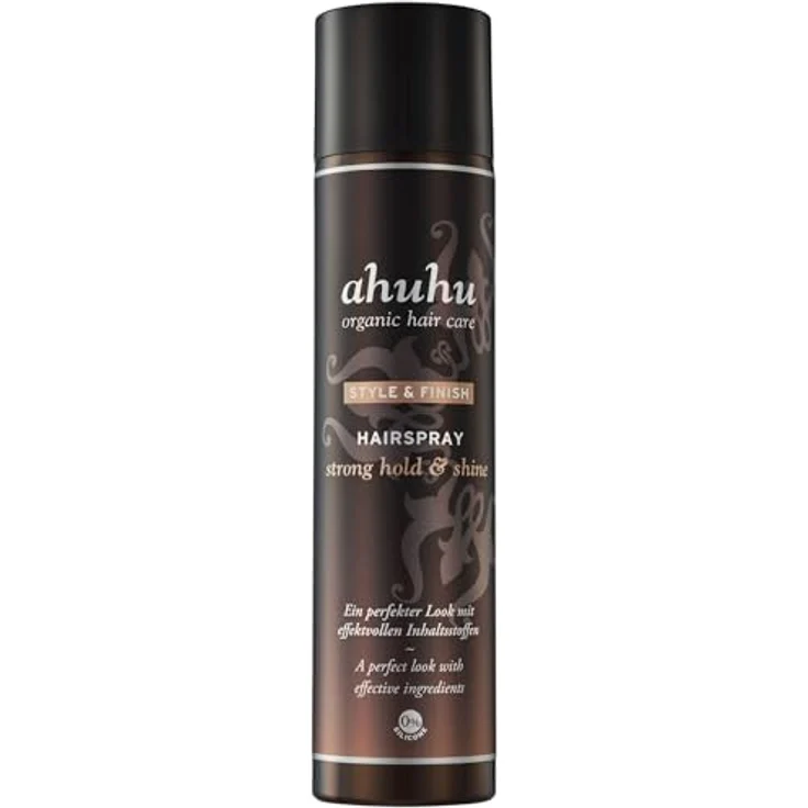 ahuhu STYLE & FINISH Haarspray, strong hold & shine (300 ml), mit Arganöl, vegan, für alle Haartypen, ohne zu verkleben, leicht ausbürstbar, floral duftend – Bild 1