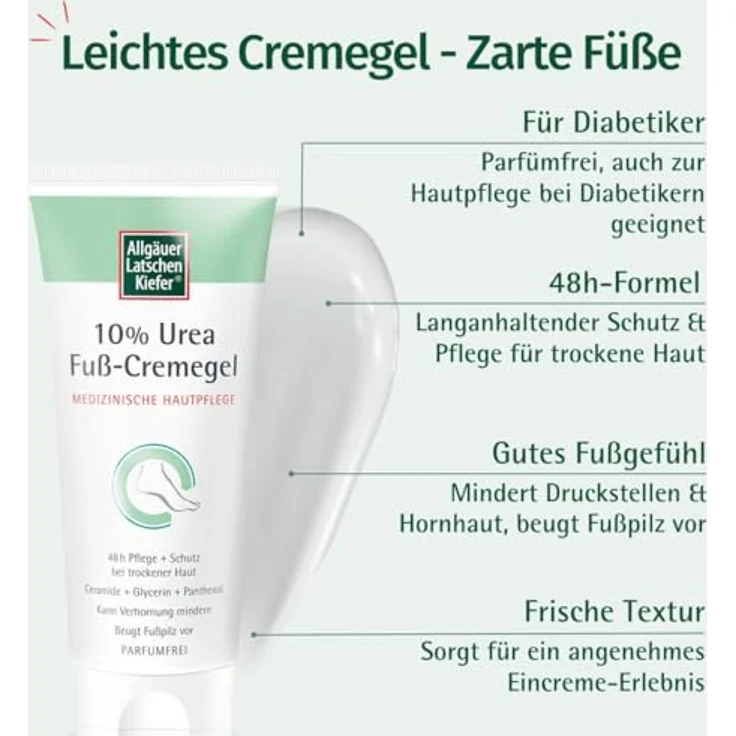 Allgäuer Latschenkiefer 10% Urea Fuß-Cremegel | Intensive 48h Pflege für trockene Füße | Parfümfreie Formel | Auch zur Hautpflege bei Diabetikern geeignet | 100 ml – Bild 3
