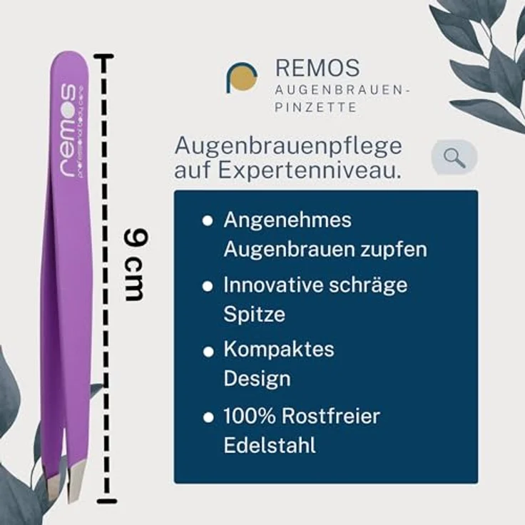 remos professional body care REMOS Profi Pinzette, Augenbrauenpinzette mit extra feinen Spitzen aus rostfreiem Edelstahl, violett – Bild 2