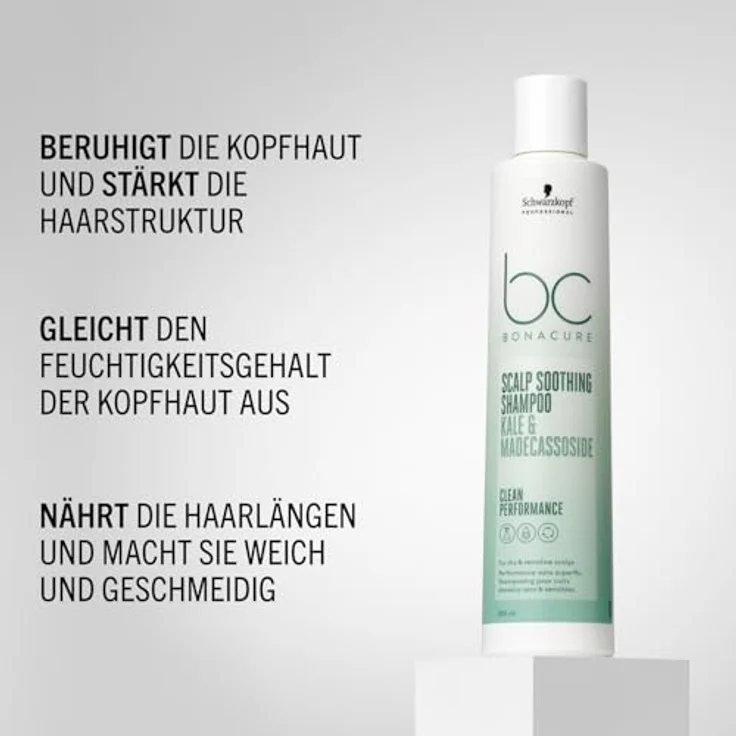 Schwarzkopf Professional Bonacure Soothing Shampoo Beruhigend Für Trockene Empfindliche Kopfhaut Superfood Grünkohl Madecassoside Hydratisierend Reinigend Vegane Formel Antientzündlich 250 ml – Bild 3