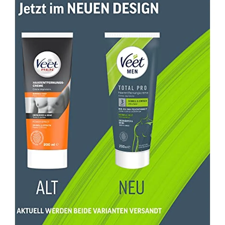Veet Men Haarentfernungscreme für Oberkörper & Beine, Enthaarungscreme für schnelle Haarentfernung in 5-10 Minuten, 2x200 ml Tube & Spatel – Bild 2