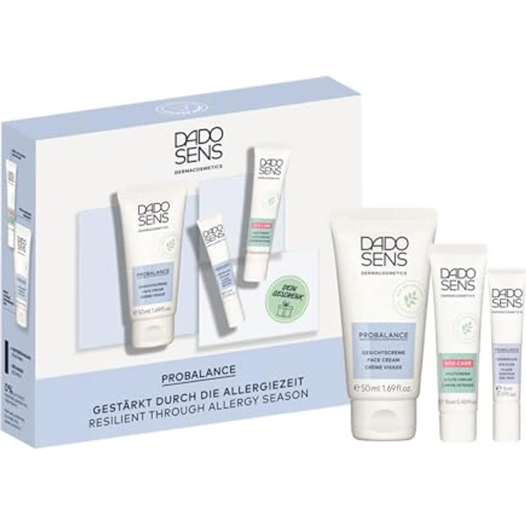 DADO SENS PROBALANCE BYE BYE ALLERGIE-SET, Gesichtscreme (50ml) + Augencreme (5ml) + SOS-CARE Akut-Creme (15ml), Pflege für sensible allergiegefährdete Haut, vegan – Bild 1