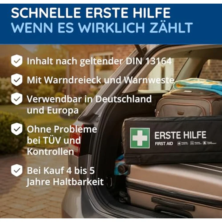 Flexeo KFZ-Verbandtasche inkl. Warndreieck und Warnweste (längliche Form) – Bild 3