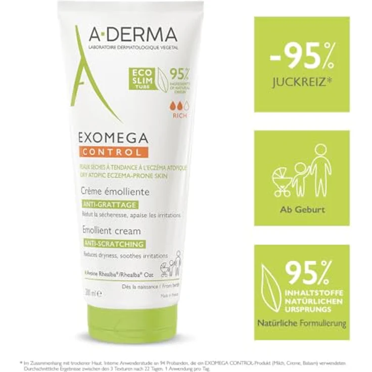 A-Derma Exomega Control Rich Emollient Cream Beruhigende und nährende Creme für trockene, zu Atopie neigende Haut 200 ml  – Bild 3