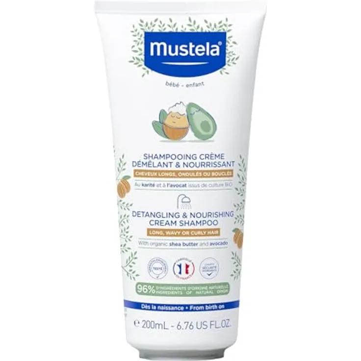 Mustela Creme Shampoo 200 ml, entwirrend und nährstoffreich mit Bio-Sheabutter und Bio-Avocadoöl