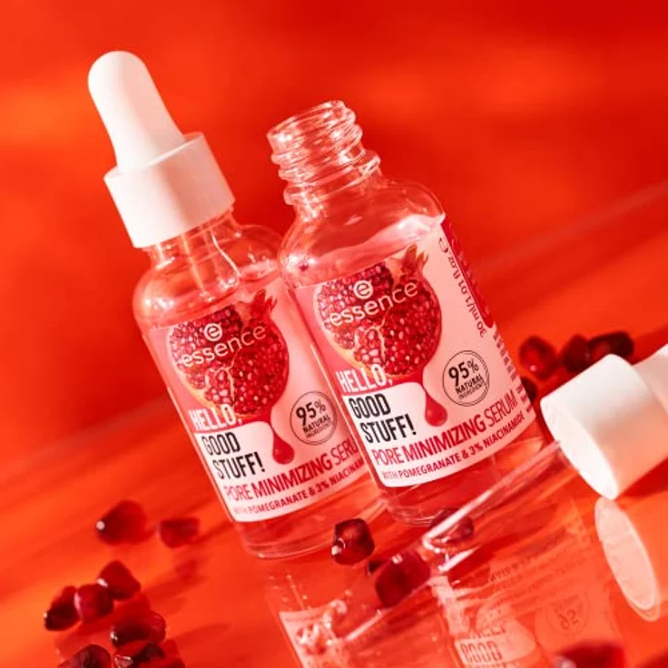 essence HELLO, GOOD STUFF! PORE MINIMIZING Serum, Intensivpflege, Konzentrat, pink, glättend, feuchtigkeitsspendend, porenverfeinernd, natürlich, vegan, ohne Alkohol (30ml) – Bild 5
