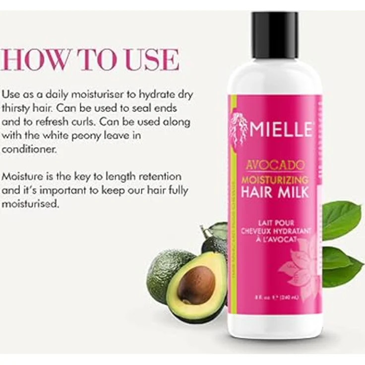 Mielle Avocado Feuchtigkeitsspendende Leave-In Haarmilch, Bio, 227 ml, für alle Haartypen, tierversuchsfrei und vegan – Bild 4