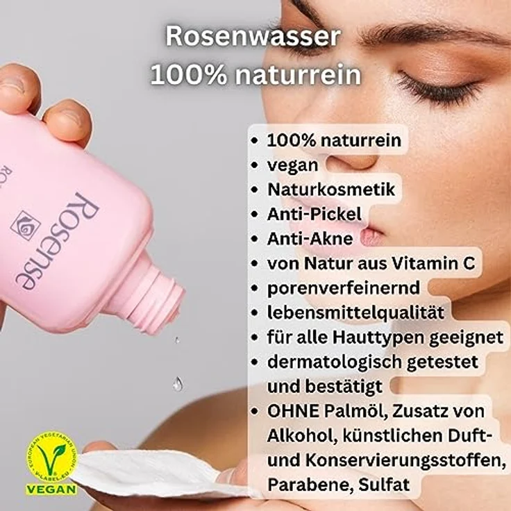 Rosense Pflege Gesichtspflege Rosenwasser 300 ml, für Damen und Herren  – Bild 3