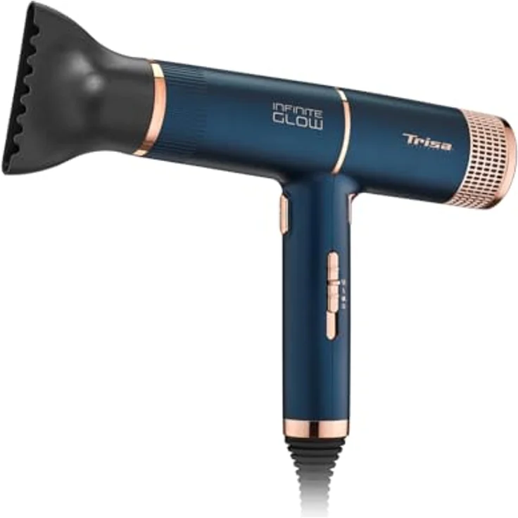 Trisa Haartrockner Infinite Glow, extra leichter Föhn mit 3 Heiz- & 2 Lüftungsstufen, Diffusor, Ondulierdüsen, Kaltlufttaste, langem Kabel und abnehmbarem Gitter – Bild 5