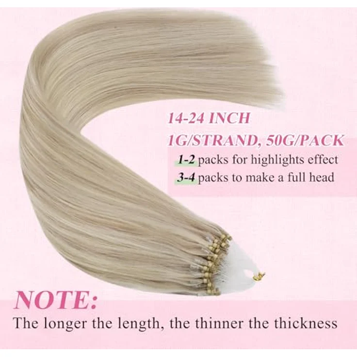 YoungSee Micro Ring Extensions Echthaar Blond 60cm, unsichtbar und schonend mit Kaltfusion-Methode – Bild 5