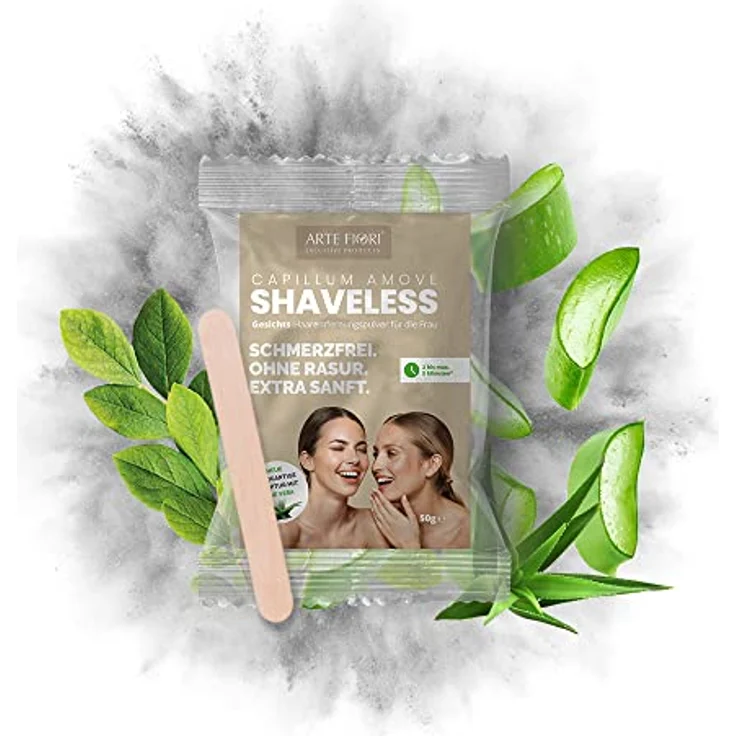 arte fiori Capillum AMOVE ShaveLess Enthaarungspulver, 50g schmerzfrei für sensible Haut ohne Zusatzstoffe, mit Aloe Vera für langanhaltend glatte Haut – Bild 1