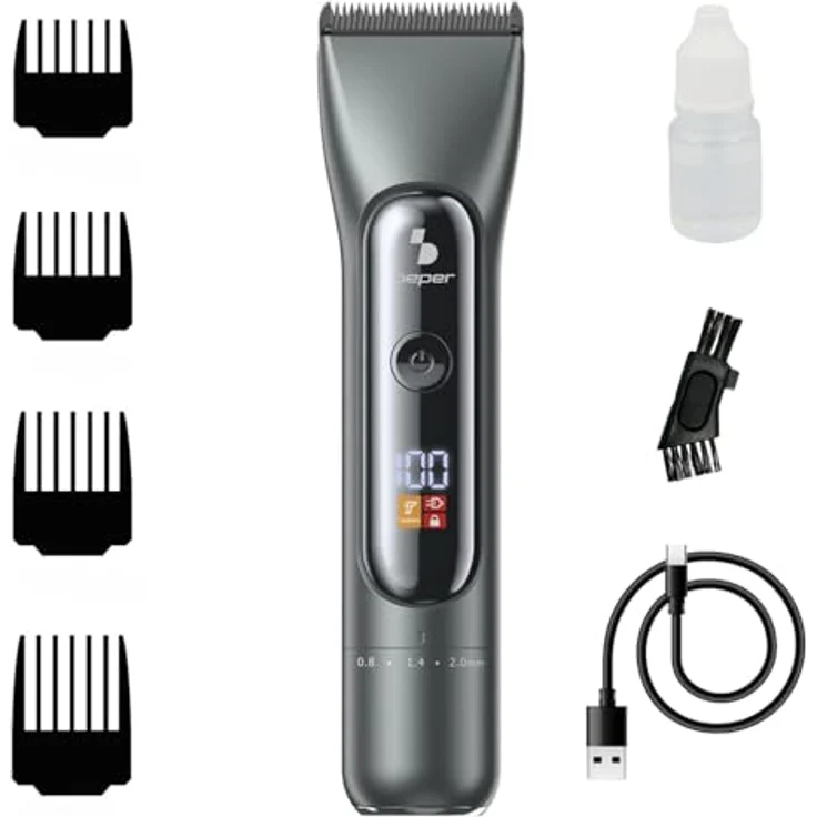 BEPER P304CAP010 Professionelle Herren-Haarschneidemaschine, Titan- und Keramikklingen, LED-Display, 4 Kämme, 2 Geschwindigkeiten, 3h Akku, USB-C, kabelgebunden – Bild 1