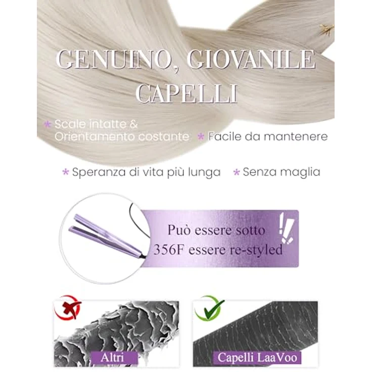 LaaVoo Blond Echthaar Extensions Microrings 1g/s, Platinblond 55cm, wiederverwendbar, hitzestyling-fähig, 50g – Bild 4