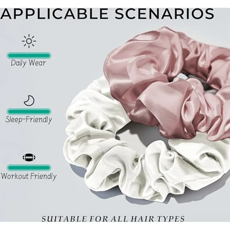 townssilk Seiden Scrunchie 2er-Set, 100% Maulbeerseide 6A/22 Momme, OEKO-TEX® zertifiziert, haarschonend & elastisch, Pink & White – Bild 3