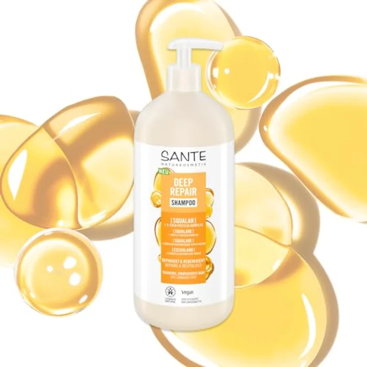 SANTE Naturkosmetik Deep Repair Shampoo Squalan + 3-Fach Protein Komplex, veganes Pflegeshampoo für geschmeidiges und glänzendes Haar, 950 ml – Bild 3