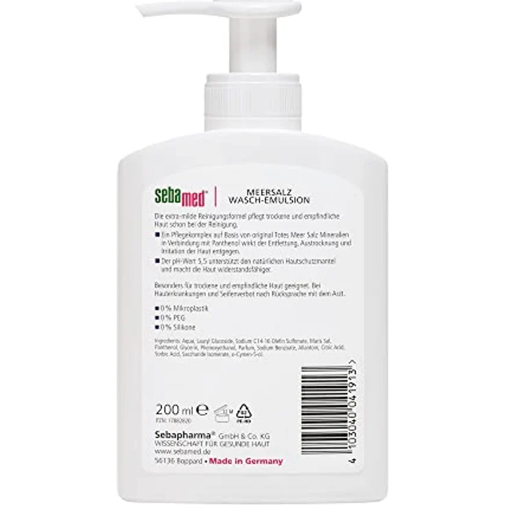 SEBAMED Meersalz Wasch-Emulsion 200 ml, für trockene und empfindliche Haut, mit original Totes Meer Salz Mineralien – Bild 2