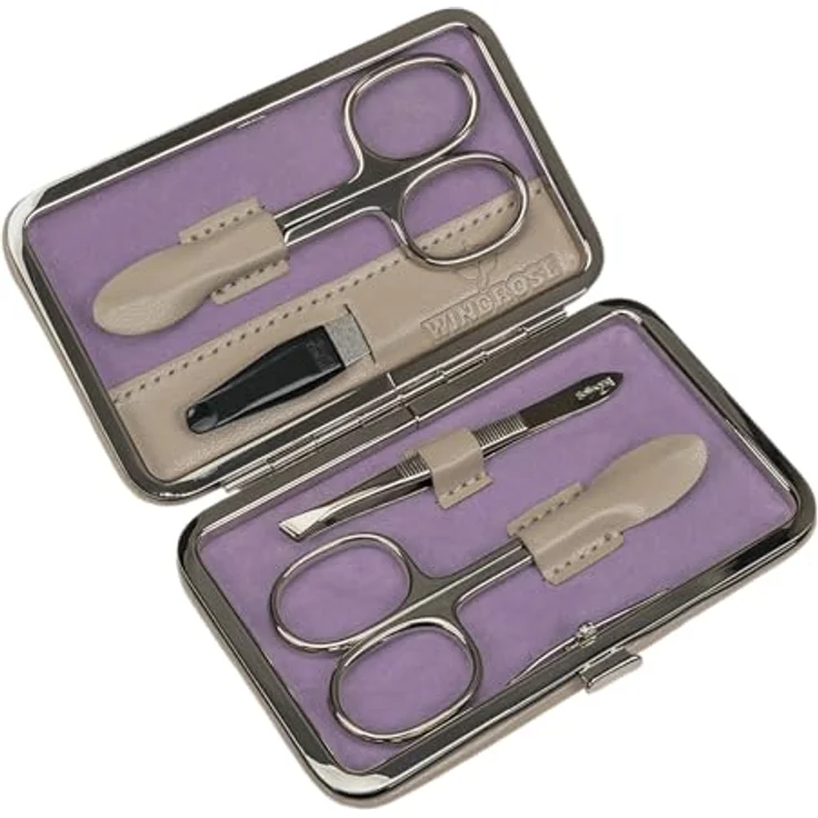Windrose Merino Moda Maniküre-Set, Nagelpflegegerät in Beige, 11,5 cm mit 2 Scheren, Nagelfeile und Pinzette – Bild 3