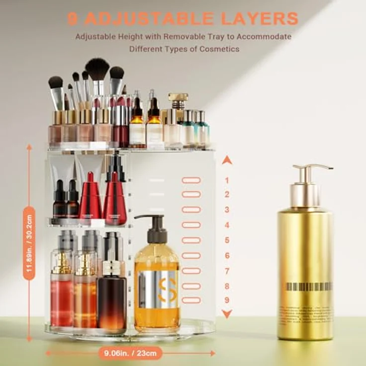Auxmir Schminktisch Organizer 9 Stufen, 360° drehbar, großer Make Up und Kosmetik Aufbewahrung für Schlafzimmer und Badezimmer – Bild 2