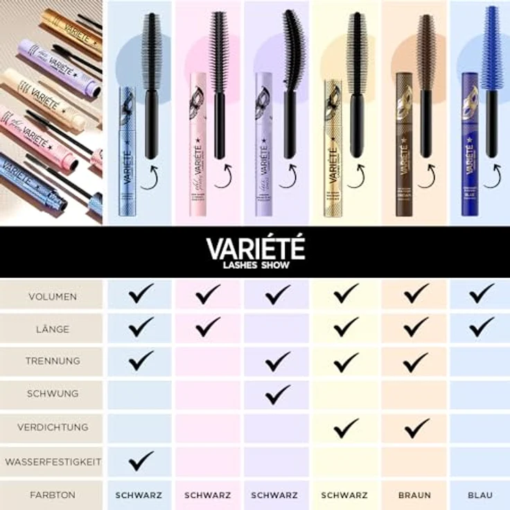 Eveline Cosmetics Variété Lashes Show, wasserfester Mascara für dichtere und voluminösere Wimpern, 10 ml – Bild 7
