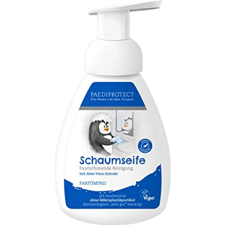 PAEDIPROTECT Schaumseife Kinder Erwachsene 250 ml, parfümfrei & feuchtigkeitsspendend, mit Aloe-Vera, reinigend, pH-neutrale vegane Handseife