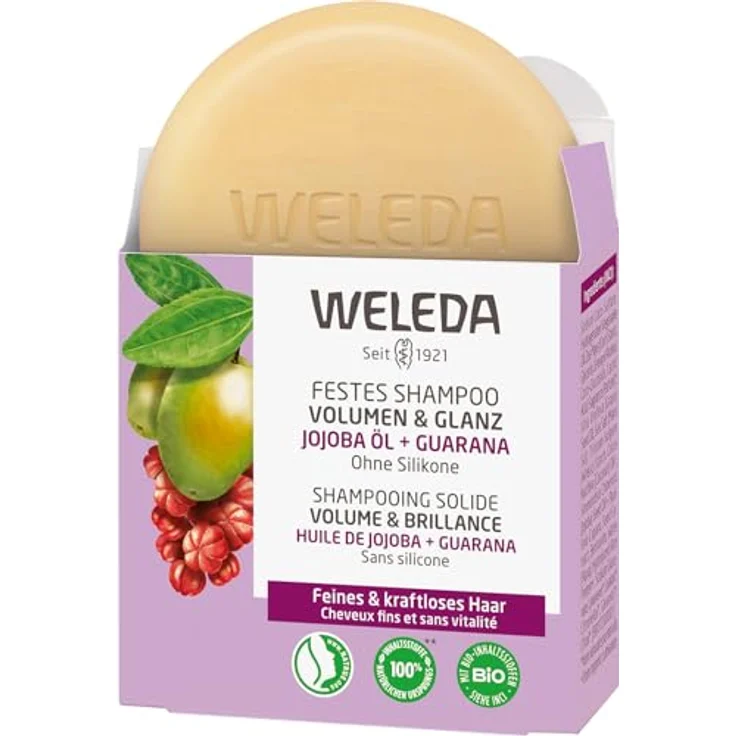 WELEDA Bio Festes Shampoo Volumen & Glanz - Naturkosmetik Haarpflege Seife für kraftvolles Haar mit Jojoba Öl, Reisprotein & Guarana Extrakt - Vegan, 50g – Bild 2