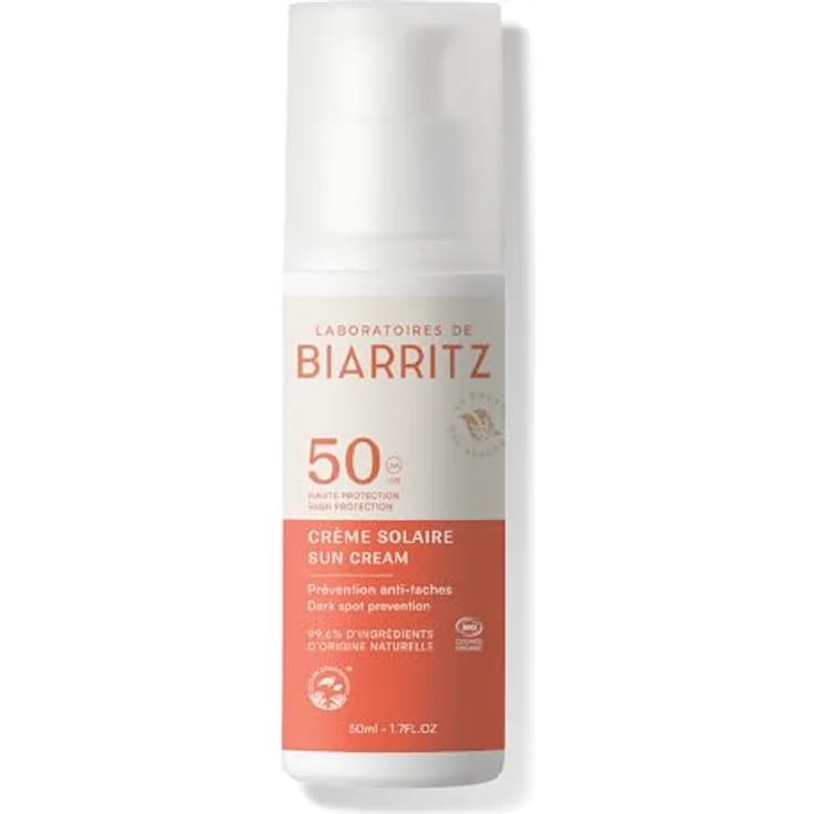 Laboratoires de Biarritz Sonnencreme Gesicht LSF50 Bio-zertifiziert, wasserfest, feuchtigkeitsspendend und mattierend, 50 ml, Made in France