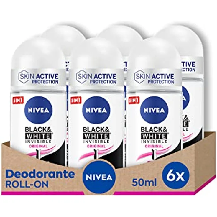 Nivea Black & White Black Invisible Original Deo Roll-On, 6er Pack (6 x 50 ml), Anti-Transpirant, Parfüm, reguliert die Atmungsaktivität