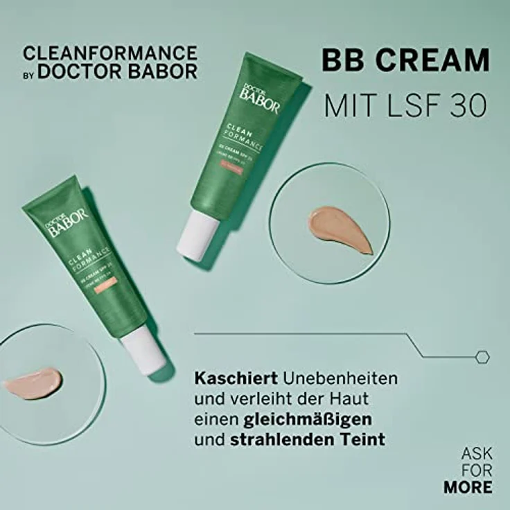 DOCTOR BABOR CLEANFORMANCE BB Cream SPF 20, getönte Creme mit Lichtschutz, mittlere Deckkraft, für einen ebenmäßigen Teint, Vegane Formel, 1 x 30 ml – Bild 2