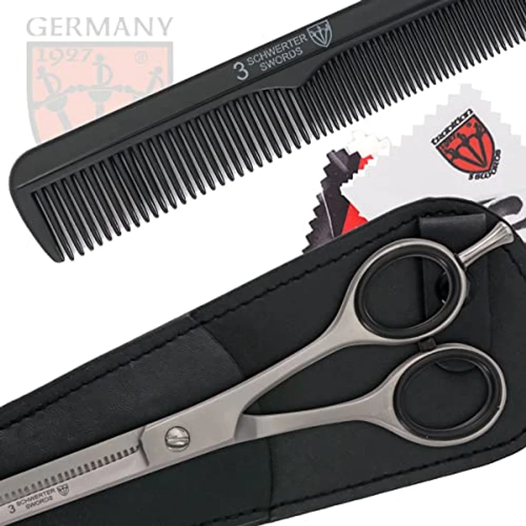 DREI SCHWERTER Effilierschere 6 Zoll, rostfrei, im schwarzen Etui mit Kamm, geeignet für alle Haarstrukturen – Bild 4