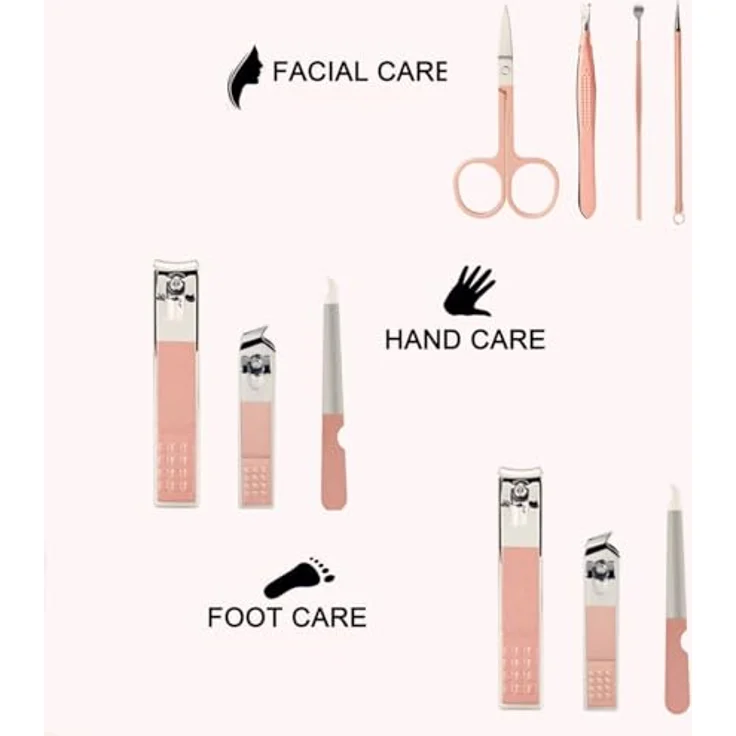 walentin profwr Maniküre Set, 7-teiliges Nagelknipper Set mit tragbarem Lederetui, für Frauen und Männer, in kompakter Größe 11x7x2.5 cm – Bild 3