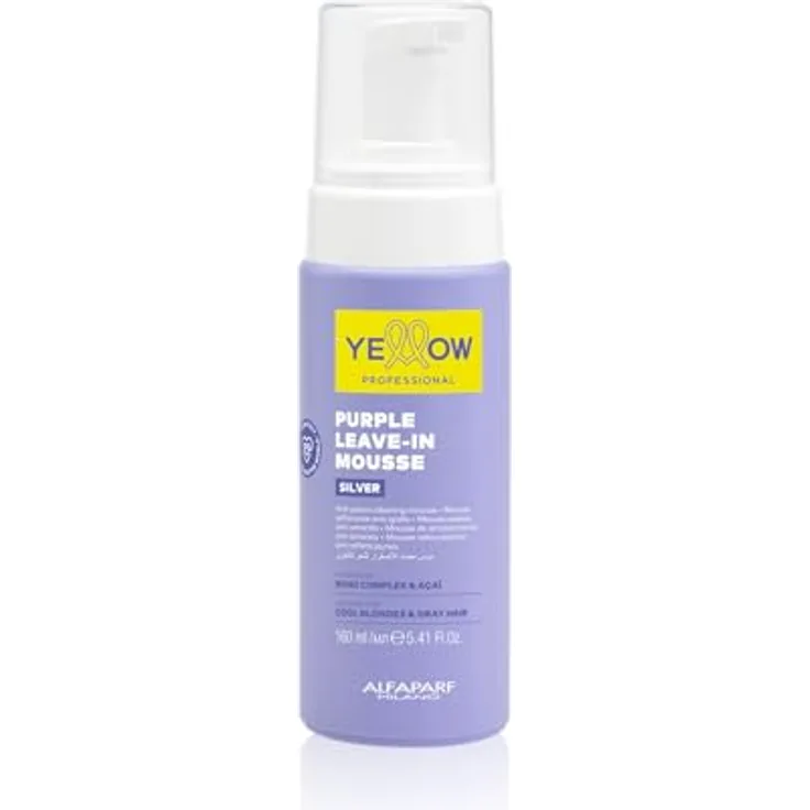AlfaParf Milano Gelb Silber Lila Leave-In Mousse, 160 ml, Haarschaum zur intensiven Feuchtigkeitspflege für glänzendes und regeneriertes Haar