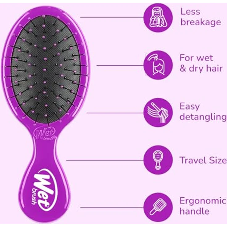 Wet Brush Haarbürste Mini Detangler Solid Print mit weichen IntelliFlex-Borsten, Mini-Reisebürste für alle Haartypen - (Violett) – Bild 4