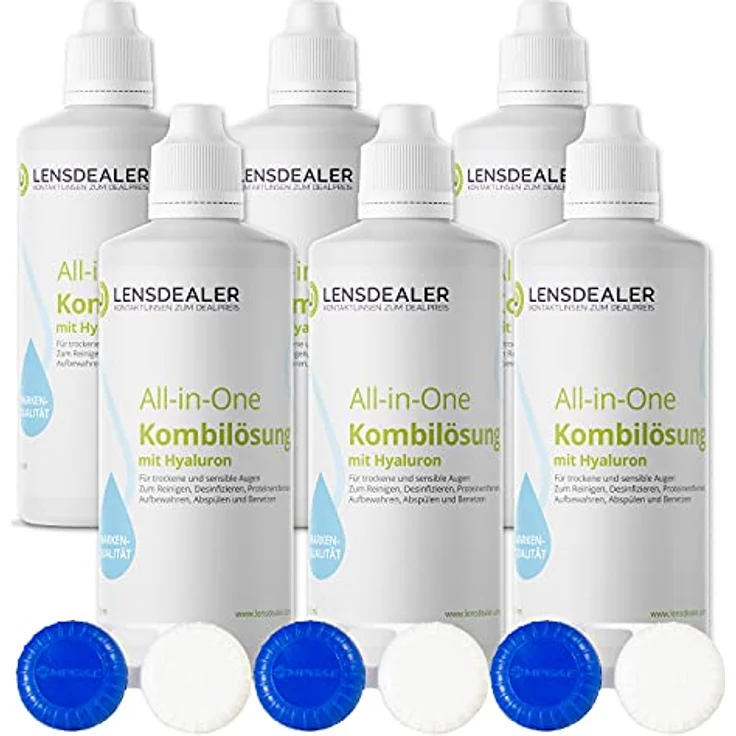 Lensdealer Kontaktlinsen Pflegemittel mit Hyaluron All-in-One Kombilösung 1x 360ml Kontaktlinsenflüssigkeit + 1x Linsenbehälter – Bild 2