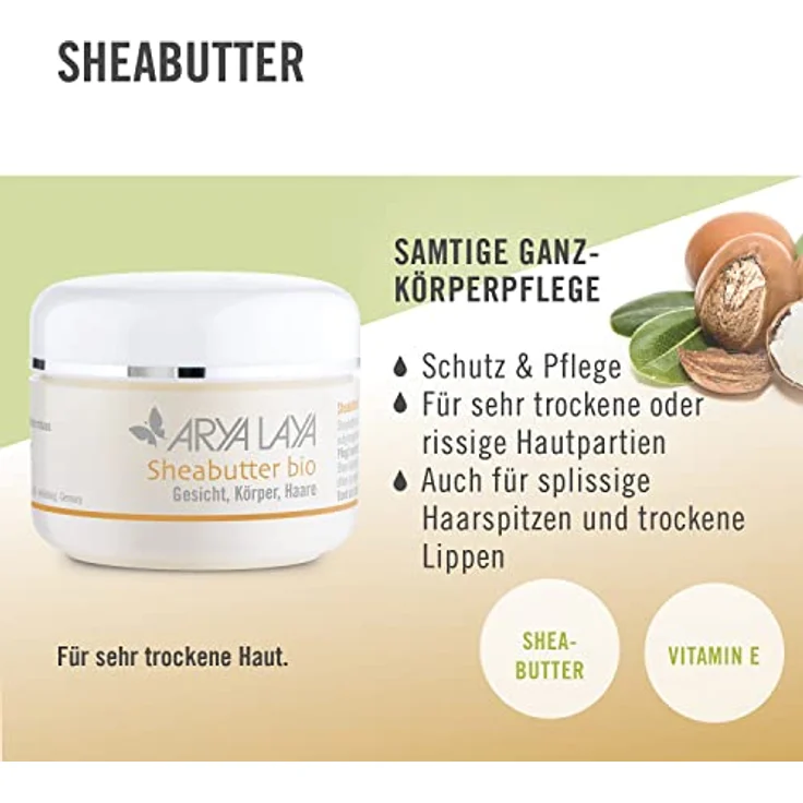 ARYA LAYA Sheabutter bio: aus kontrolliert biologischem Anbau, für sehr trockene oder rissige Hautpartien & splissige Haarspitzen, 100 ml – Bild 2