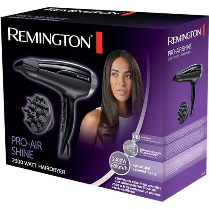 Remington Ionen-Haartrockner Pro Air-Shine D5215, 2300 Watt, Keramik-Turmalin-Ring, Stylingdüse, Diffusor, schwarz – Bild 6