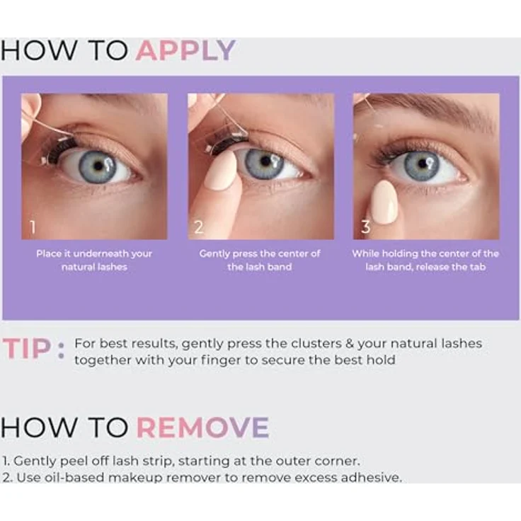 KISS imPRESS Press-On Falsies EASY TAB selbstklebende Wimpern, Schwarz, 'Authentic Natural', 5mm-7mm innere Wimperncluster & 7mm-9mm äußere halbe Wimpern mit Easy Tabs – Bild 5
