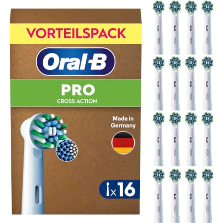 Oral-B PRO CrossAction Aufsteckbürsten, Weiß, 16 Stück, mit X-förmigen Borsten für optimale Plaqueentfernung – Bild 1
