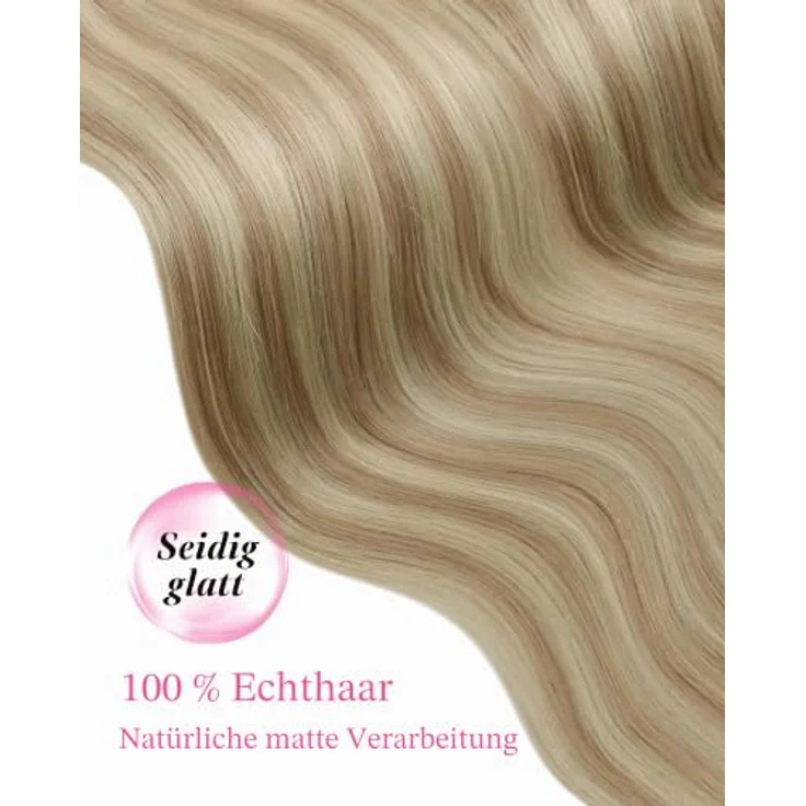 YoungSee Tape Extensions Echthaar 45cm 50g, Aschblond Strähnchen, langlebiger Halt mit Walker Tape, inklusive Ersatzklebebänder – Bild 4