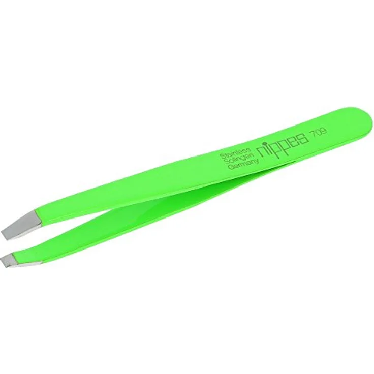 nippes Solingen 709 Pinzette mit abgewinkelter Spitze | Edelstahl Rostfrei | Grün | 9,5 cm Länge | Pinzette Augenbrauen Zupfen | Zur präzisen Haarentfernung | Made in Germany