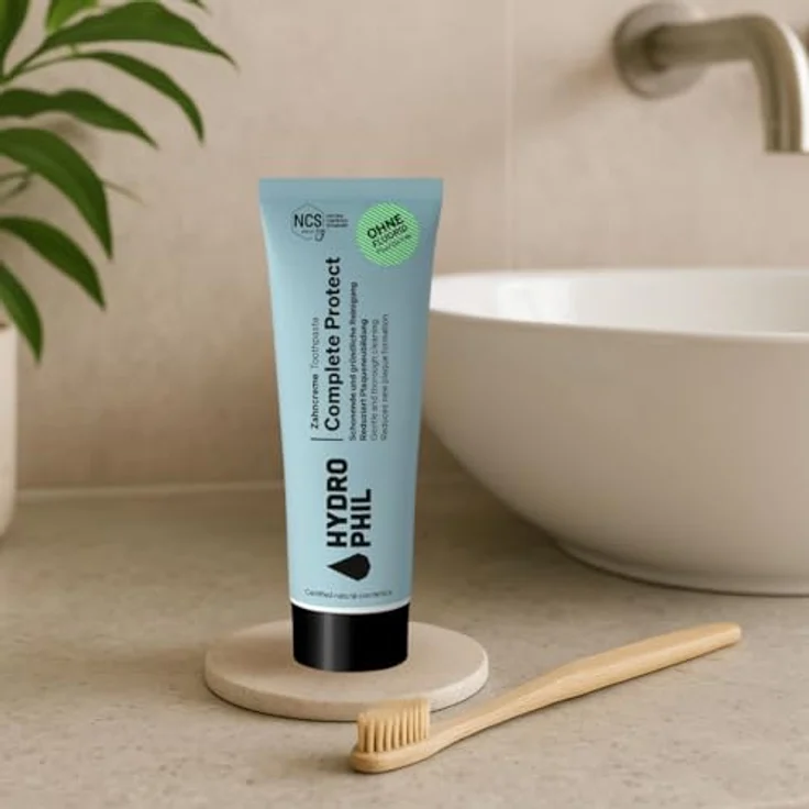 HYDROPHIL Complete Protect Zahncreme, Fluoridfrei, NCS-zertifizierte Naturkosmetik für empfindliche Zähne, vegan, 75 ml – Bild 2