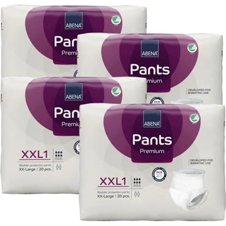 ABENA ABENA Pants XXL1 Premium Inkontinenzhosen, MONATSPAKET (4 x 20 Stück = 80 Stück), für Damen und Herren, 152,4–203,2 cm Taille, 1700 ml Saugfähigkeit, atmungsaktiv, Hautfreundlich – Bild 1