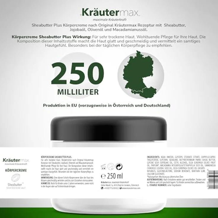 Sheabutter Creme Körperbutter für Trockene Haut Shea Butter Körpercreme 1 x 250 ml – Bild 2