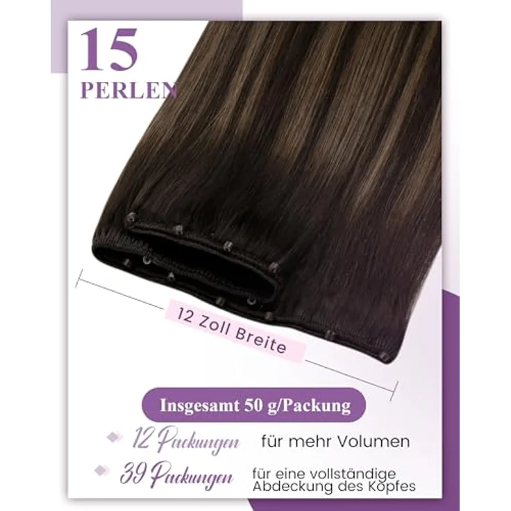 LaaVoo EZ Weft Echthaar Extensions, Braun Balayage #2/8/2, 55 cm, 50 g, Remy Haar, Mikroperlen, ohne Kleber, wiederverwendbar – Bild 2