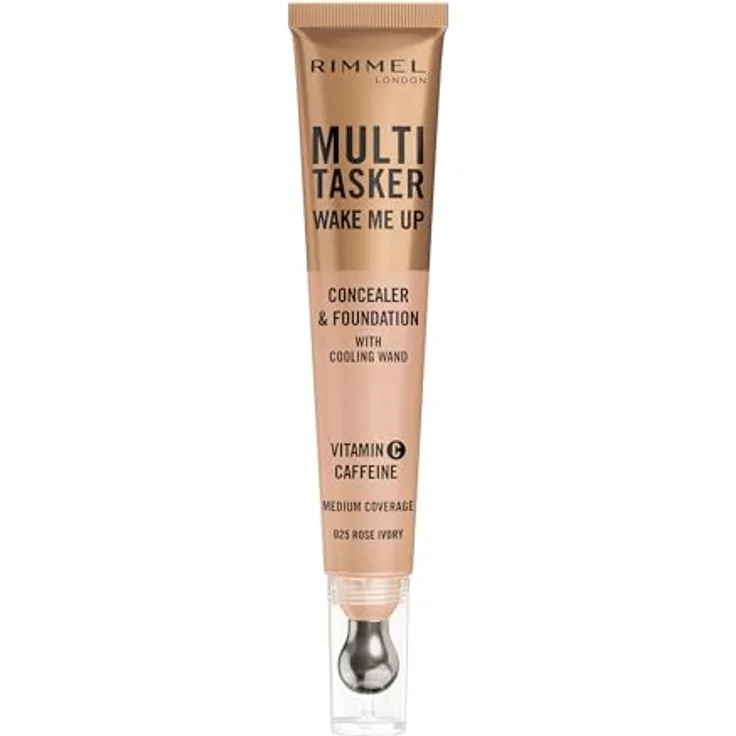 Rimmel Multi-Tasker Wake Me Up, Concealer zur Verjüngung der Gesichtshaut, hellt auf, Farbton 25 Rose Ivory, 20 ml