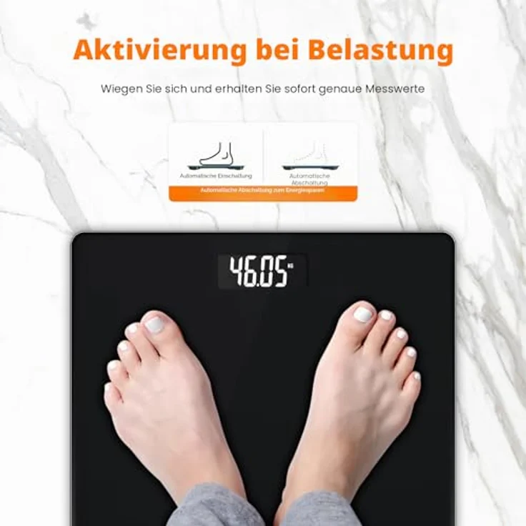 GRIFEMA GA2001-1 Personenwaage Digital, 150 kg Tragkraft, 26×26 cm, schwarzes gehärtetes Glas, LCD-Display, Auto-Off-Funktion – Bild 5