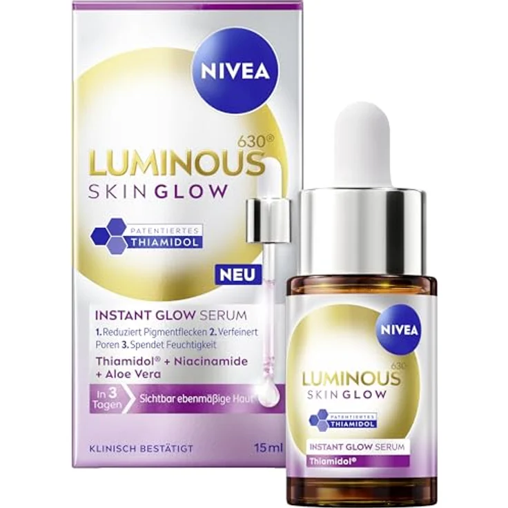 Nivea LUMINOUS630® Skin Glow Instant Glow Serum, 30 ml, mit Thiamidol® gegen Pigmentflecken, für strahlende Haut – Bild 1