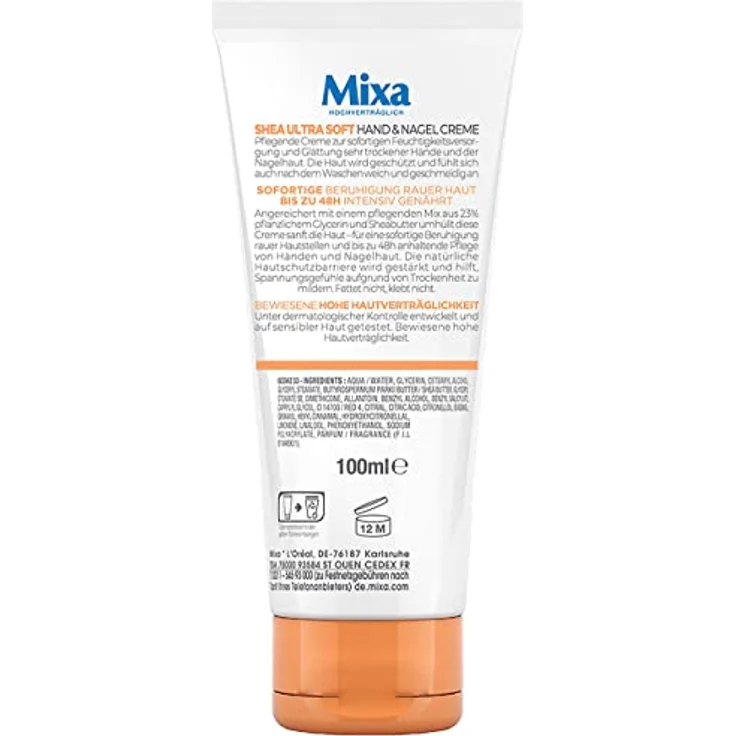 Mixa Shea Ultra Soft Hand & Nagelcreme - pflegender Handbalsam für trockene, rissige und raue Hände, Schutz & intensive Pflege mit Glycerin und Sheabutter, 100 ml – Bild 2