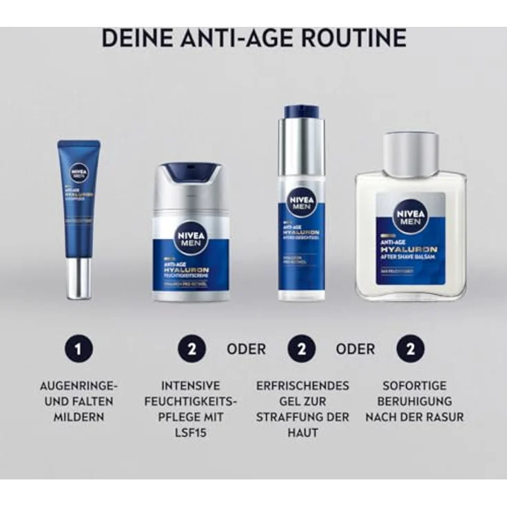 NIVEA MEN Anti-Age Hyaluron Augenpflege, straffende Augencreme gegen Falten und Augenringe, feuchtigkeitsspendende Augenpflege mit Hyaluron (15 ml) – Bild 5