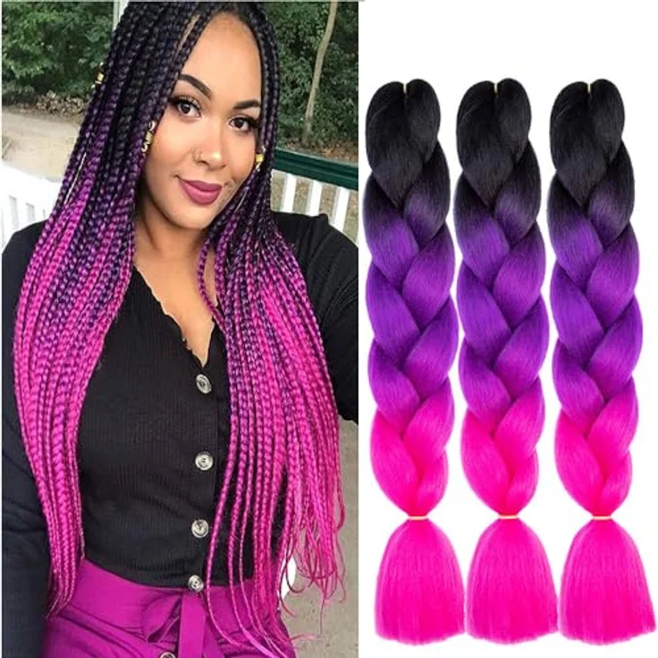 Shangxiu Braids Extensions Rose, 24" (60cm) Hitzebeständige Synthetik Haare, 300g zum Einflechten für Box Zöpfe und Twist Frisuren – Bild 1
